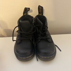Dr. Martens Kids Black Lace-Up Leather Boots with Yellow Stitching